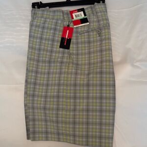 Men’s Grand Slam Gray and Yellow Plaid Golf Shorts
